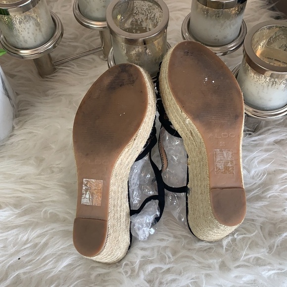 ALDO Black Strappy Stylish Open Toe Wedge Sandal Size 36 - Picture 4 of 13